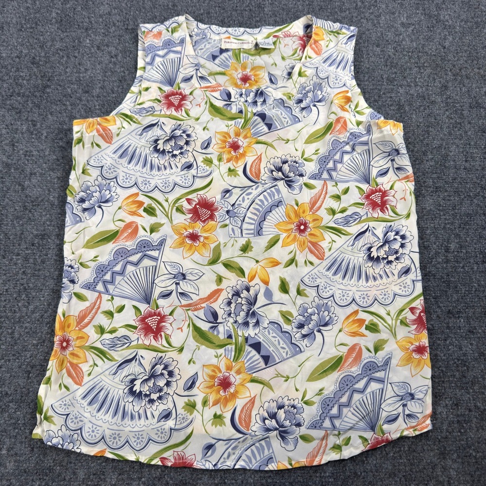 Potomac Collection Womens Small 100% Silk Floral Japanese Fan Sleeveless Blouse